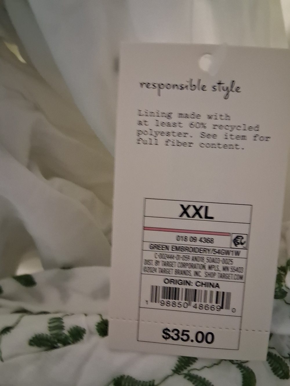White Sleeveless Maxi Dress with Green Embroidered Motif XXL - Picture 5 of 10